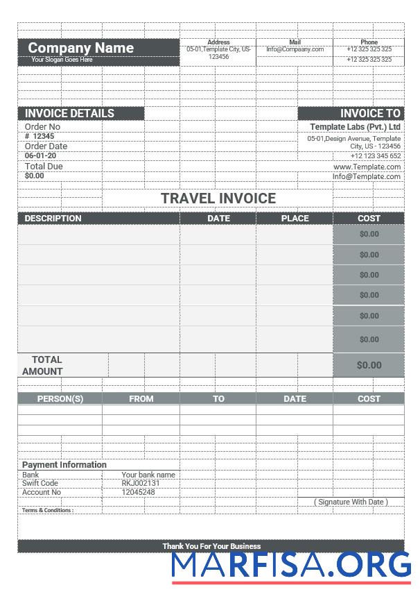 Printable Sample Travel Invoice Template